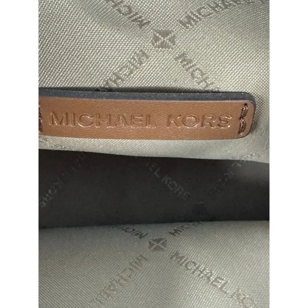 Michael Kors MK Logo Jacquard Shoulder Bag Brown Beige Gold Tone Hardware
